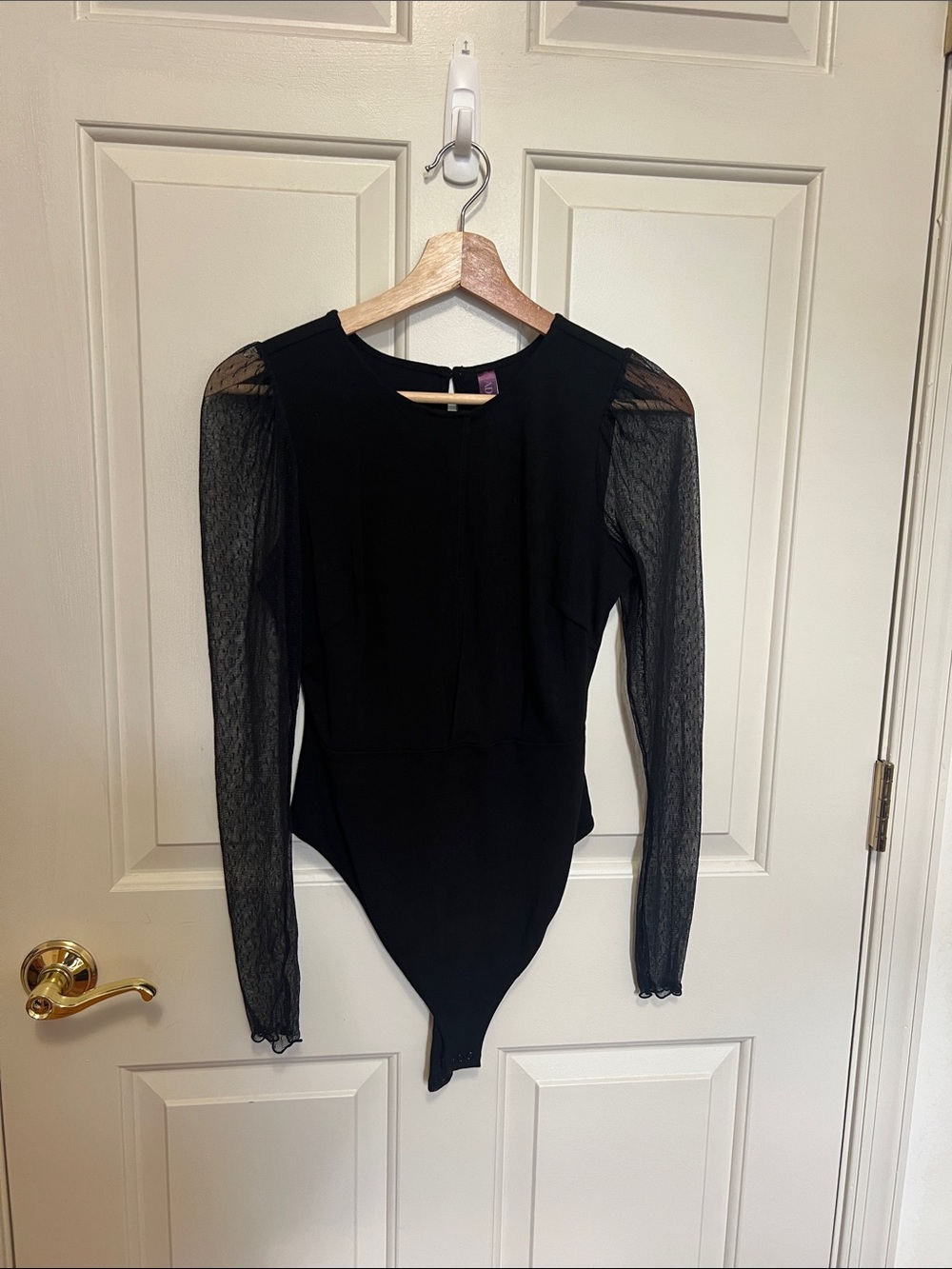 Adore Me Black Long-Sleeve Sheer Mesh Bodysuit NWOT